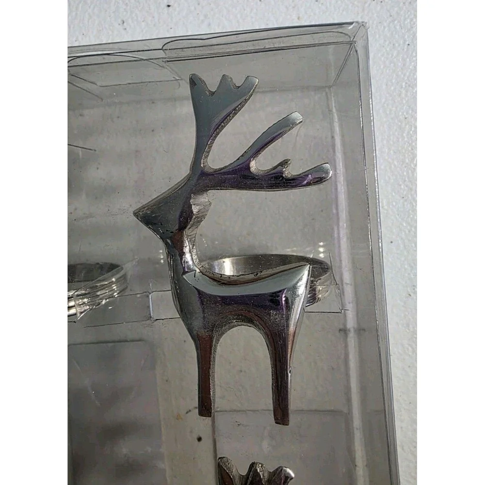 Set Of 4 Silvertone Reindeer Napkin Ring Leila's Home Living Made In India